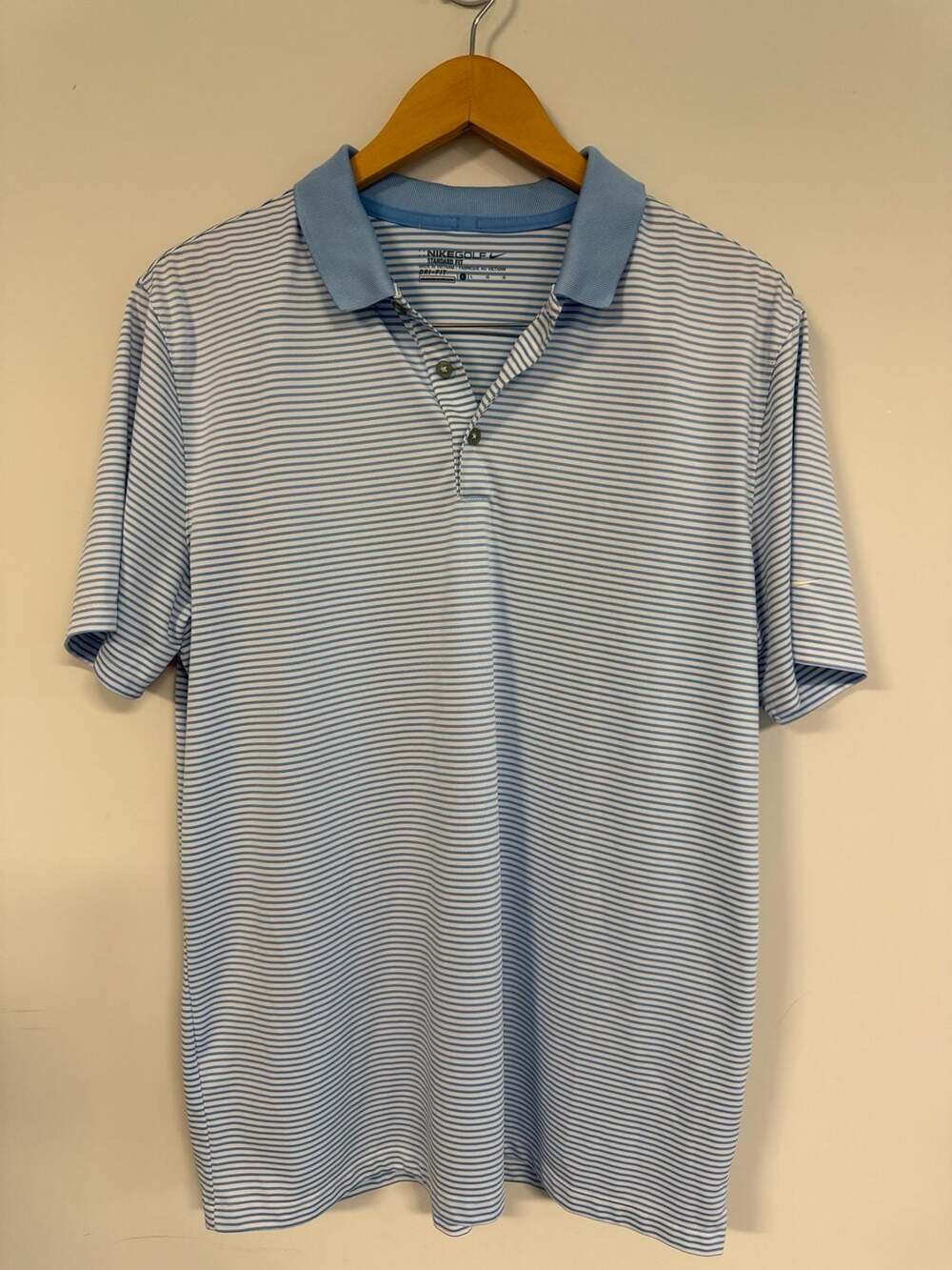 Nike Golf Dri-FIT Standard Fit Light Blue and White Striped Polo Shirt Large
